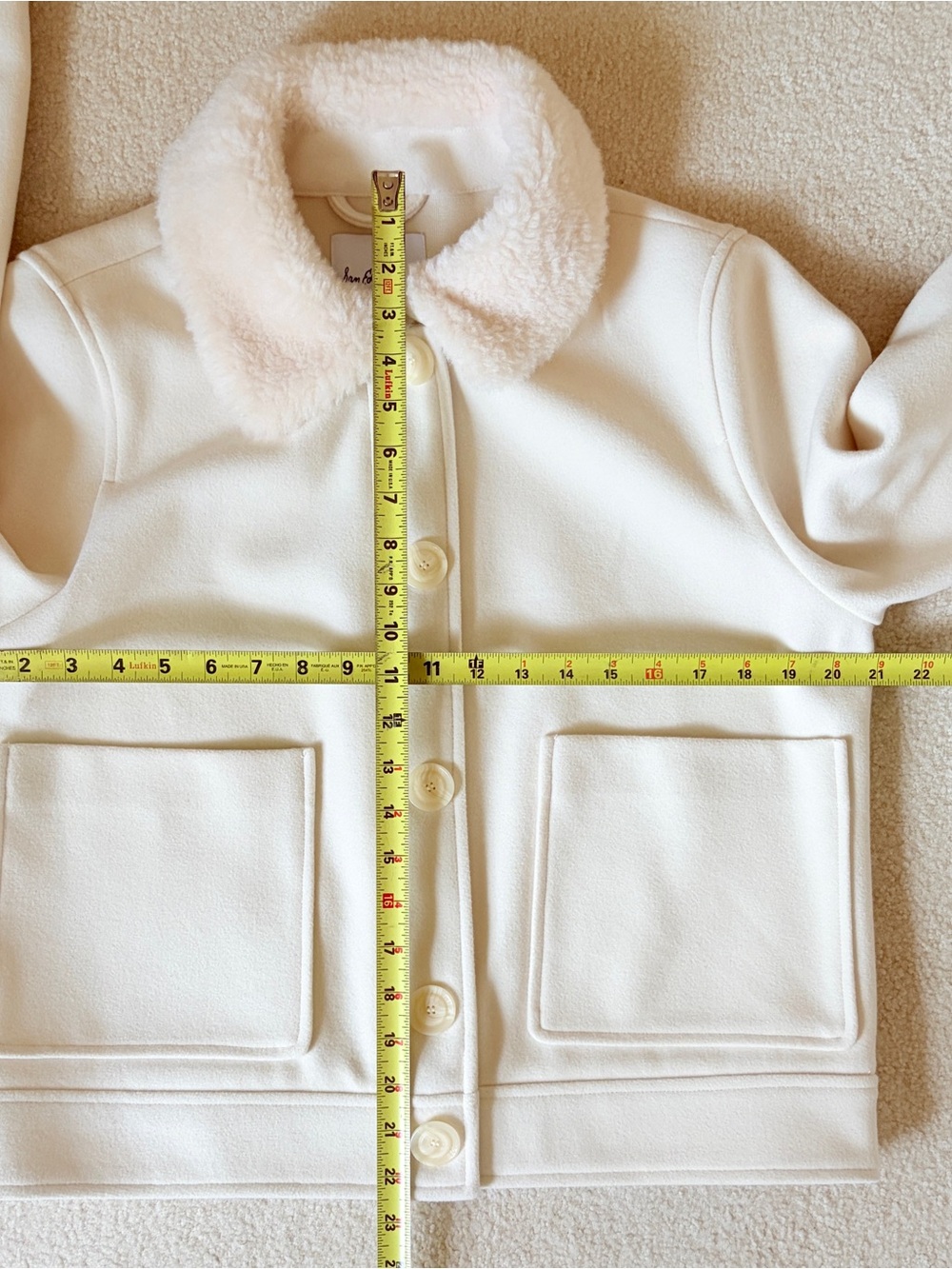 NWT Sam Edelman White Faux Fur Shearling  Collar Trim Short Jacket Cream M - Picture 6 of 14